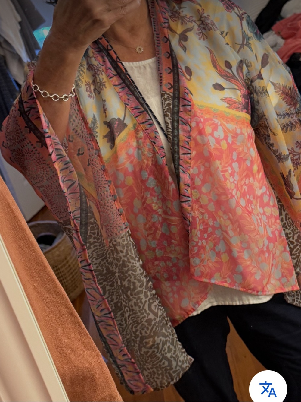 Anthropologie Sheer Floral Kimono in Pink, Coral & Yellow